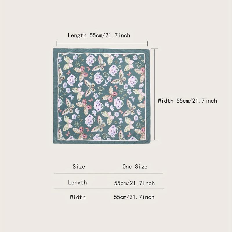 Dark Green Butterfly Print Bandana Casual Square Scarf Women Neckerchief