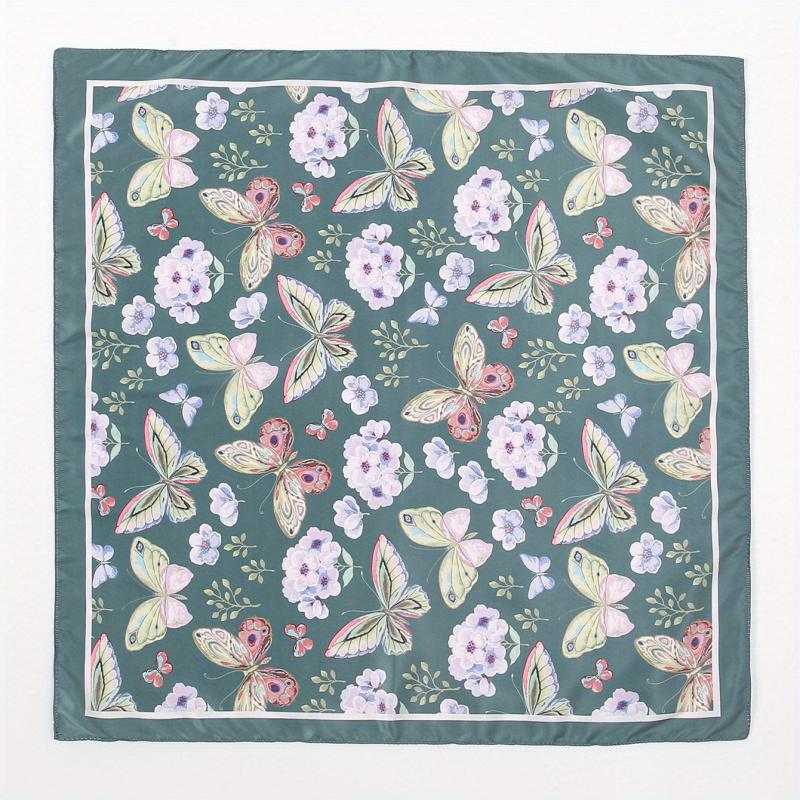 Dark Green Butterfly Print Bandana Casual Square Scarf Women Neckerchief
