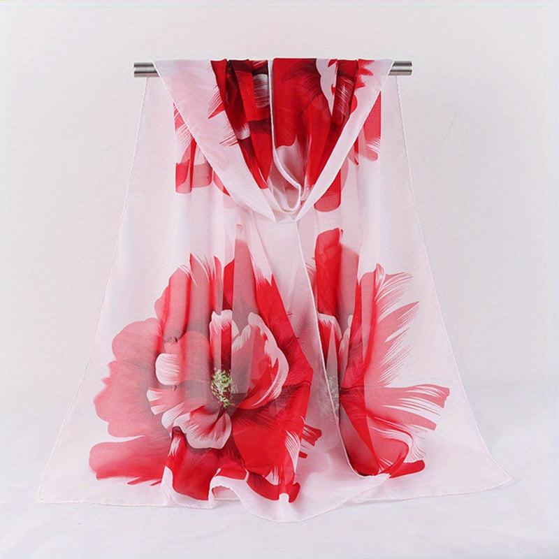 Vintage Flower Print Chiffon Scarf Hijab Double Thin Breathable Shawl