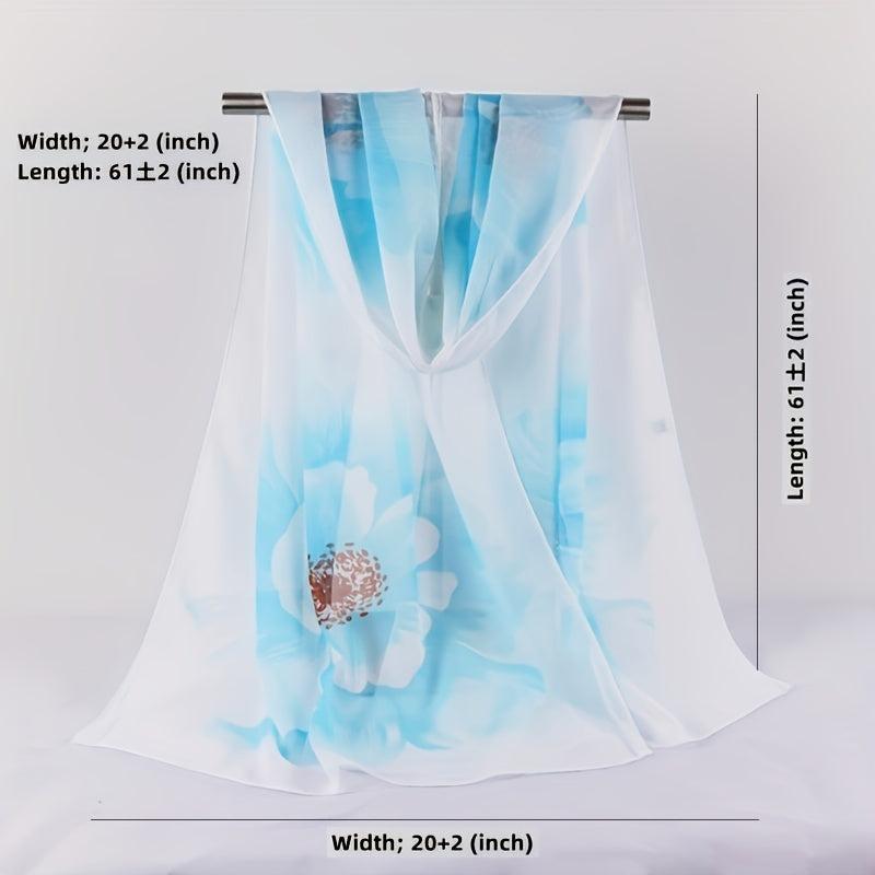 Vintage Flower Print Chiffon Scarf Hijab Double Thin Breathable Shawl
