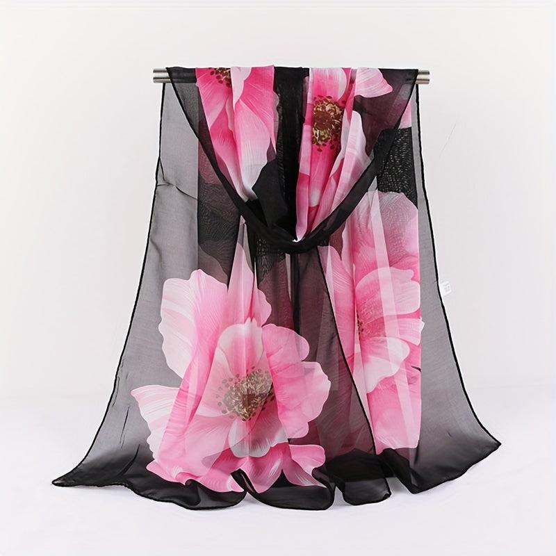 Vintage Flower Print Chiffon Scarf Hijab Double Thin Breathable Shawl