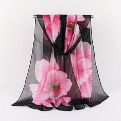Vintage Flower Print Chiffon Scarf Hijab Double Thin Breathable Shawl