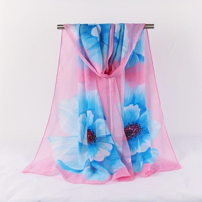 Vintage Flower Print Chiffon Scarf Hijab Double Thin Breathable Shawl