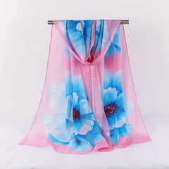 Vintage Flower Print Chiffon Scarf Hijab Double Thin Breathable Shawl