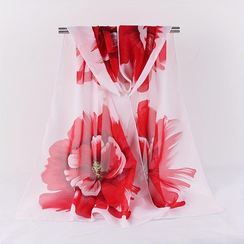 Vintage Flower Print Chiffon Scarf Hijab Double Thin Breathable Shawl