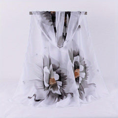 Vintage Flower Print Chiffon Scarf Hijab Double Thin Breathable Shawl