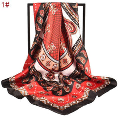 Floral Print Square Turban Silk Head Scarf Lightweight Scarf Bandana