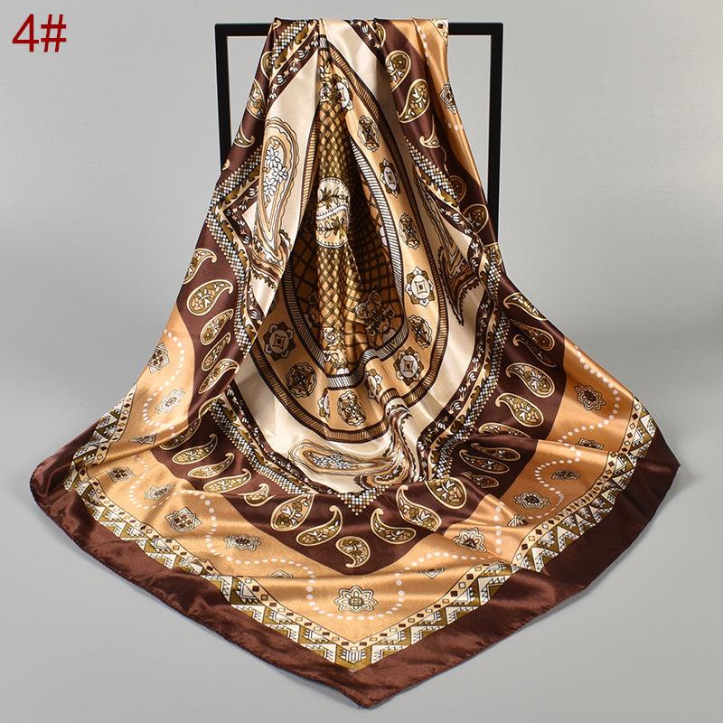 Floral Print Square Turban Silk Head Scarf Lightweight Scarf Bandana