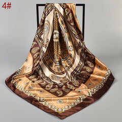 Floral Print Square Turban Silk Head Scarf Lightweight Scarf Bandana