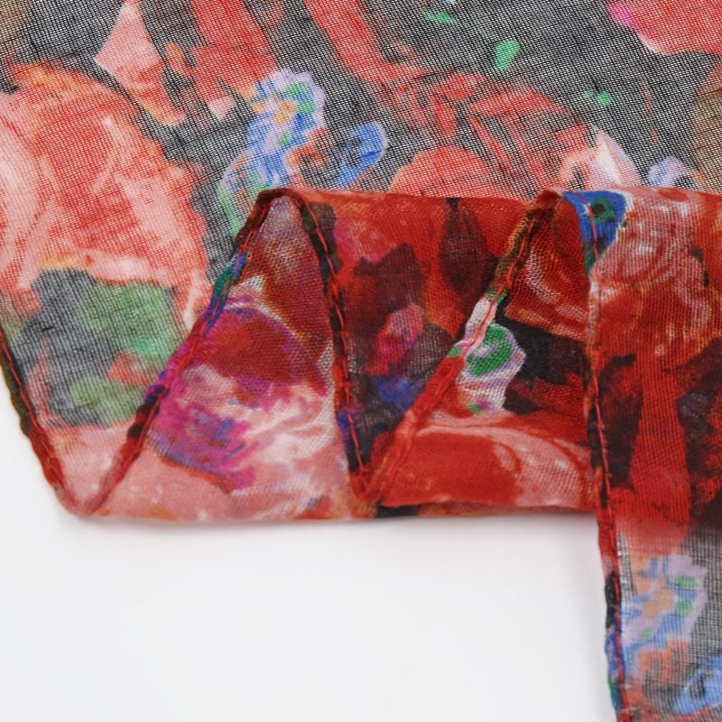 Vintage Flower Print Thin Scarf Shawl Red Beach Towel Yarn Scarf