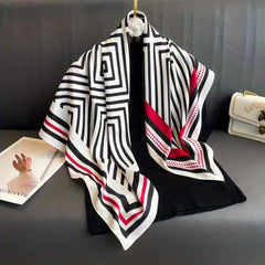 Striped Print Silk Square Scarf Women Head Wrap Sunscreen Shawl