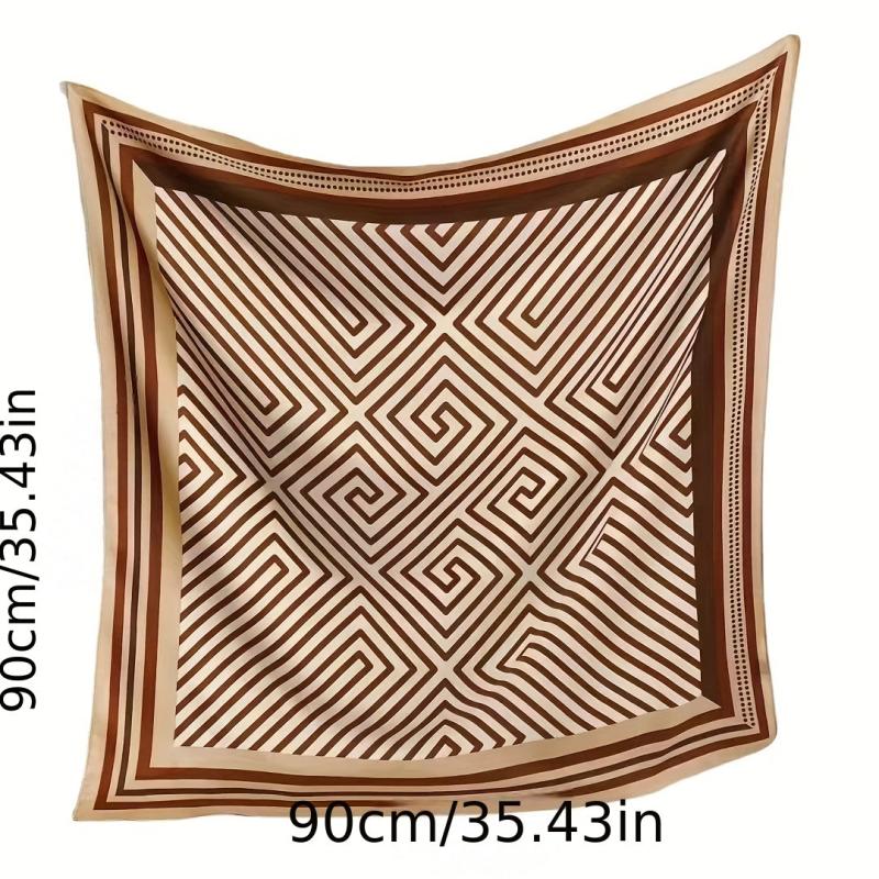 Striped Print Silk Square Scarf Women Head Wrap Sunscreen Shawl