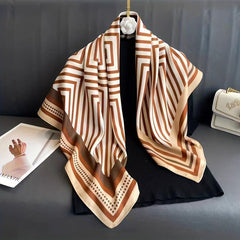 Striped Print Silk Square Scarf Women Head Wrap Sunscreen Shawl