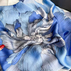 Flower Print Square Scarf Large Satin Shawl Vintage Neckerchief