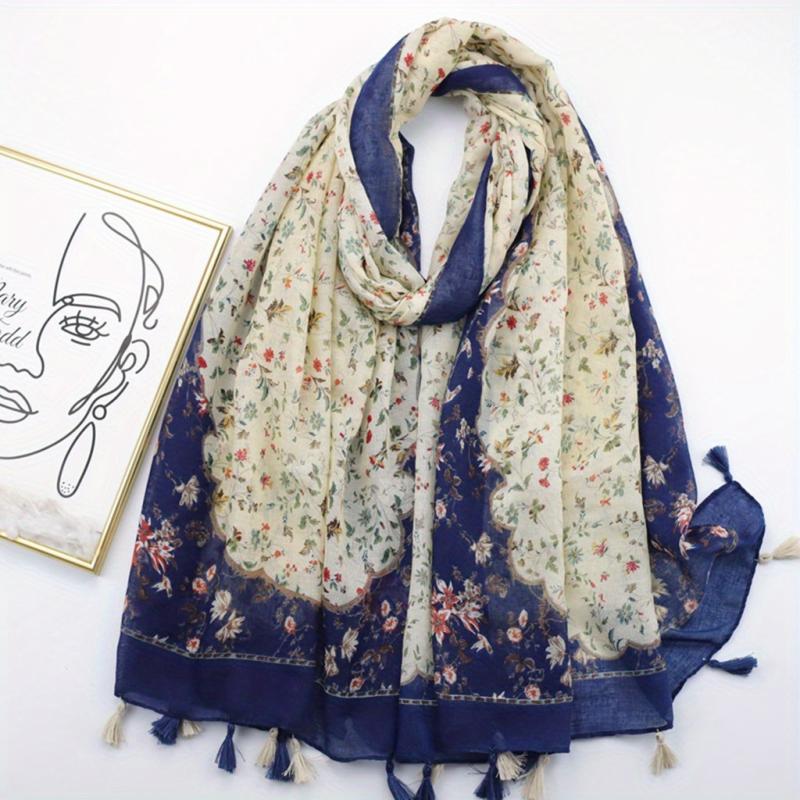 Floral Fringe Trim Scarf Shawl Wrap Head Wrap Casual Decoration Gift