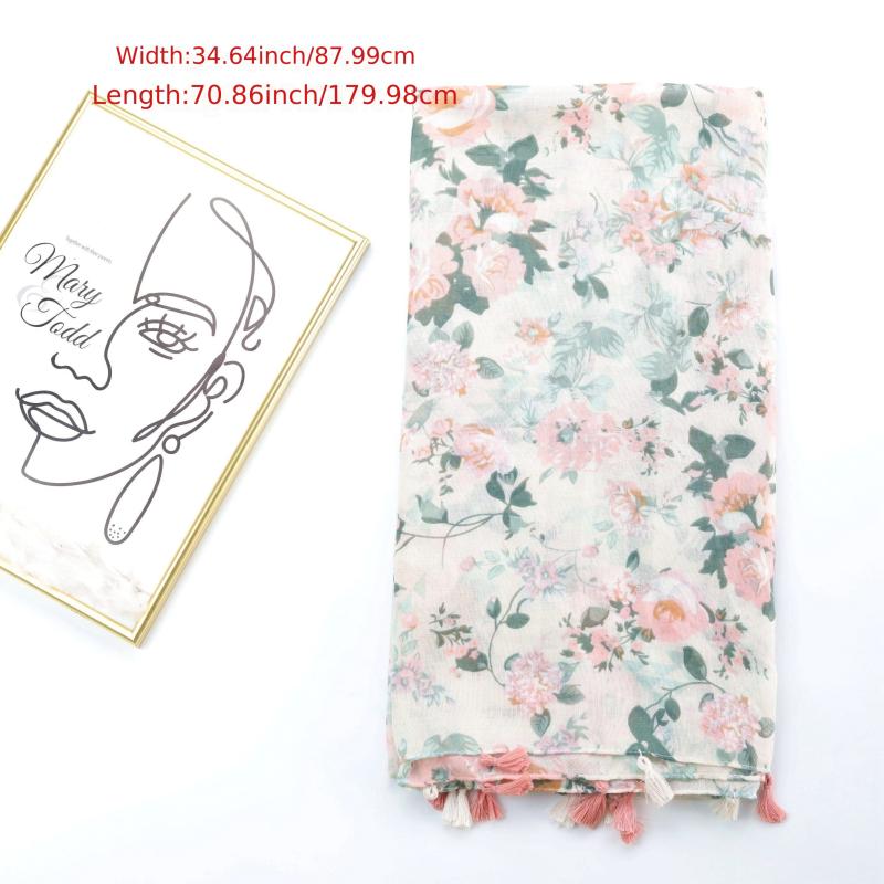 Floral Fringe Trim Scarf Shawl Wrap Head Wrap Casual Decoration Gift
