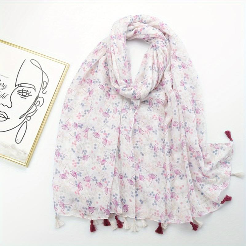 Floral Fringe Trim Scarf Shawl Wrap Head Wrap Casual Decoration Gift