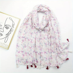 Floral Fringe Trim Scarf Shawl Wrap Head Wrap Casual Decoration Gift