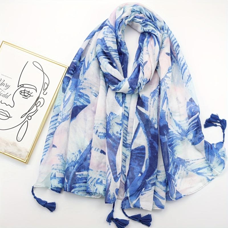 Floral Fringe Trim Scarf Shawl Wrap Head Wrap Casual Decoration Gift