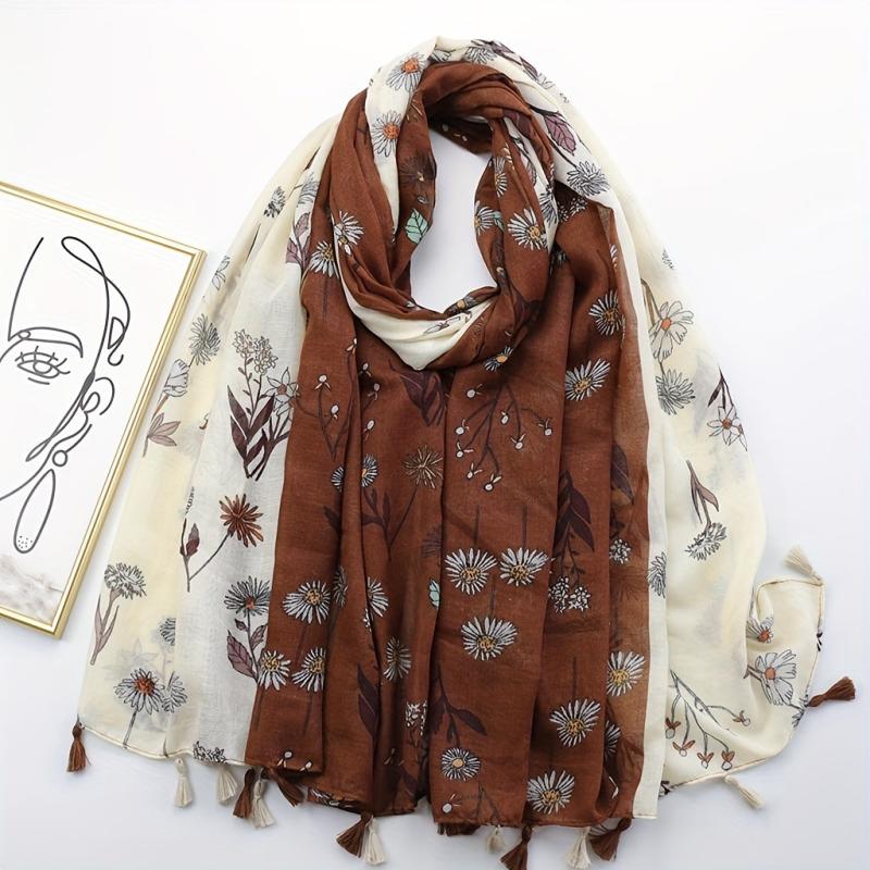 Floral Fringe Trim Scarf Shawl Wrap Head Wrap Casual Decoration Gift