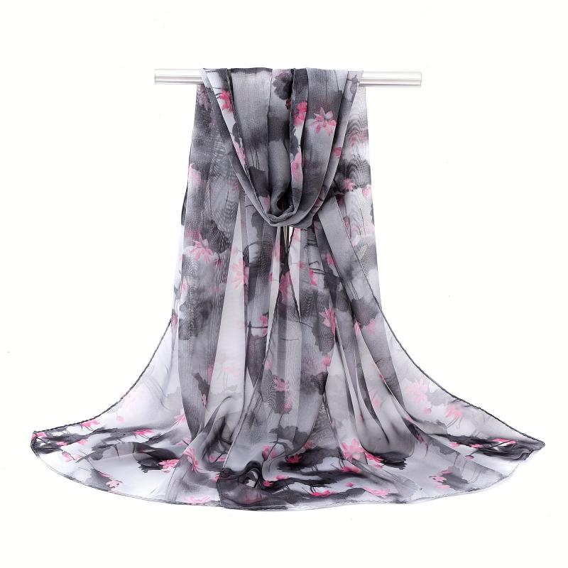 Vintage Lotus Chiffon Scarf Tie Dye Shawl Silk Head Wrap