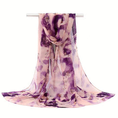 Vintage Lotus Chiffon Scarf Tie Dye Shawl Silk Head Wrap