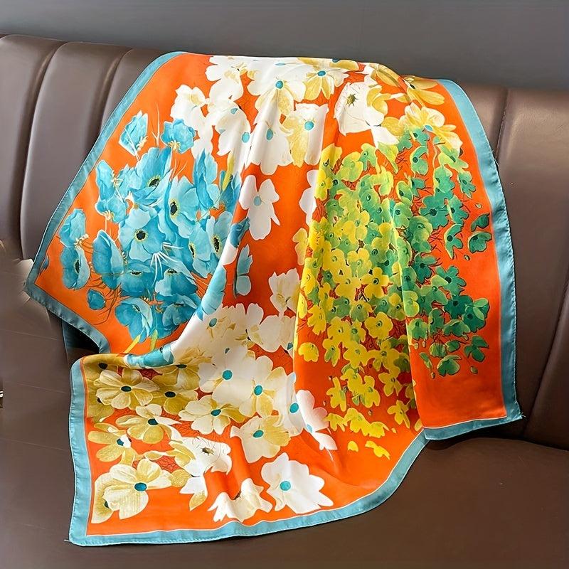 Floral Butterfly Print Neckerchief Square Scarf Silk Bandana Women Head Wrap