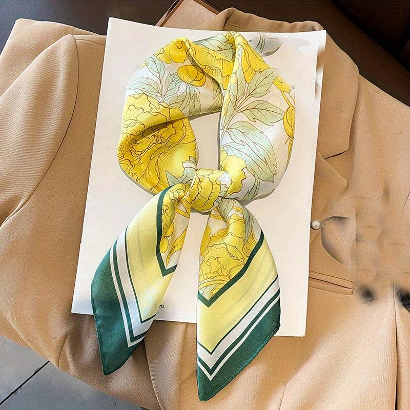 Floral Butterfly Print Neckerchief Square Scarf Silk Bandana Women Head Wrap