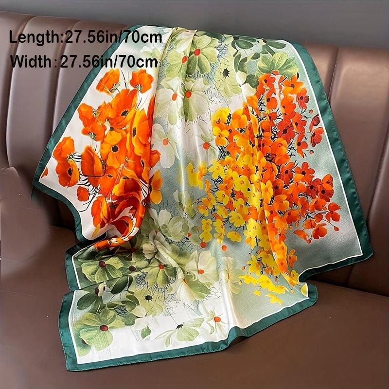 Floral Butterfly Print Neckerchief Square Scarf Silk Bandana Women Head Wrap