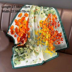 Floral Butterfly Print Neckerchief Square Scarf Silk Bandana Women Head Wrap