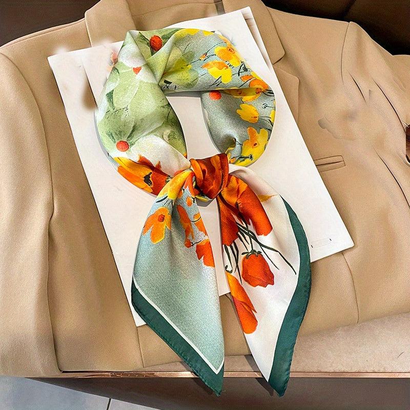 Floral Butterfly Print Neckerchief Square Scarf Silk Bandana Women Head Wrap