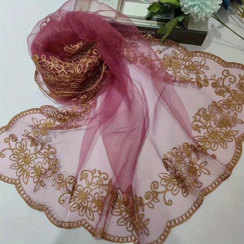 Floral Lace Mesh Scarf Embroidered Shawl Wrap Head Wrap for Daily Wedding Dress