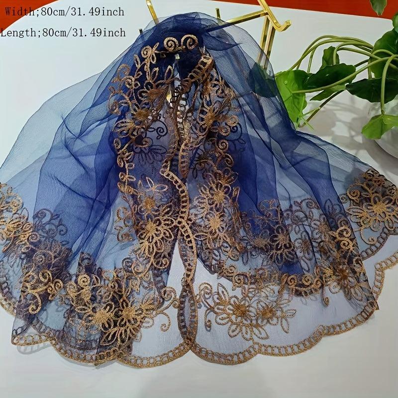 Floral Lace Mesh Scarf Embroidered Shawl Wrap Head Wrap for Daily Wedding Dress