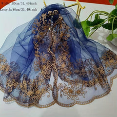 Floral Lace Mesh Scarf Embroidered Shawl Wrap Head Wrap for Daily Wedding Dress