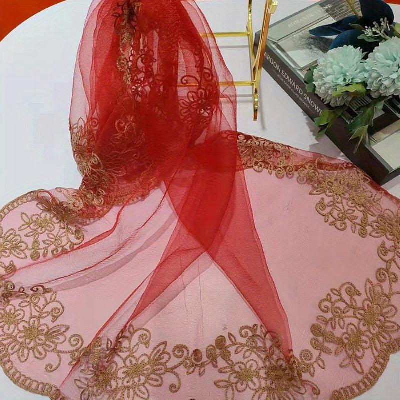 Floral Lace Mesh Scarf Embroidered Shawl Wrap Head Wrap for Daily Wedding Dress