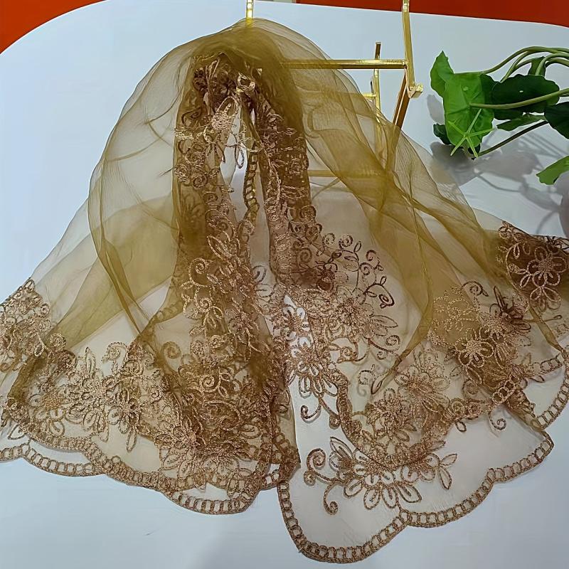 Floral Lace Mesh Scarf Embroidered Shawl Wrap Head Wrap for Daily Wedding Dress