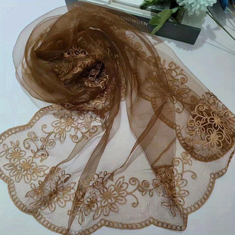 Floral Lace Mesh Scarf Embroidered Shawl Wrap Head Wrap for Daily Wedding Dress