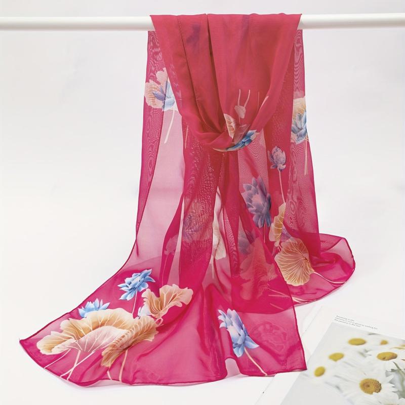 Lotus Print Rose Red Scarf Hijab Shawl Windproof Head Wraps Bandana Women