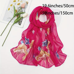 Lotus Print Rose Red Scarf Hijab Shawl Windproof Head Wraps Bandana Women