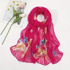 Lotus Print Rose Red Scarf Hijab Shawl Windproof Head Wraps Bandana Women