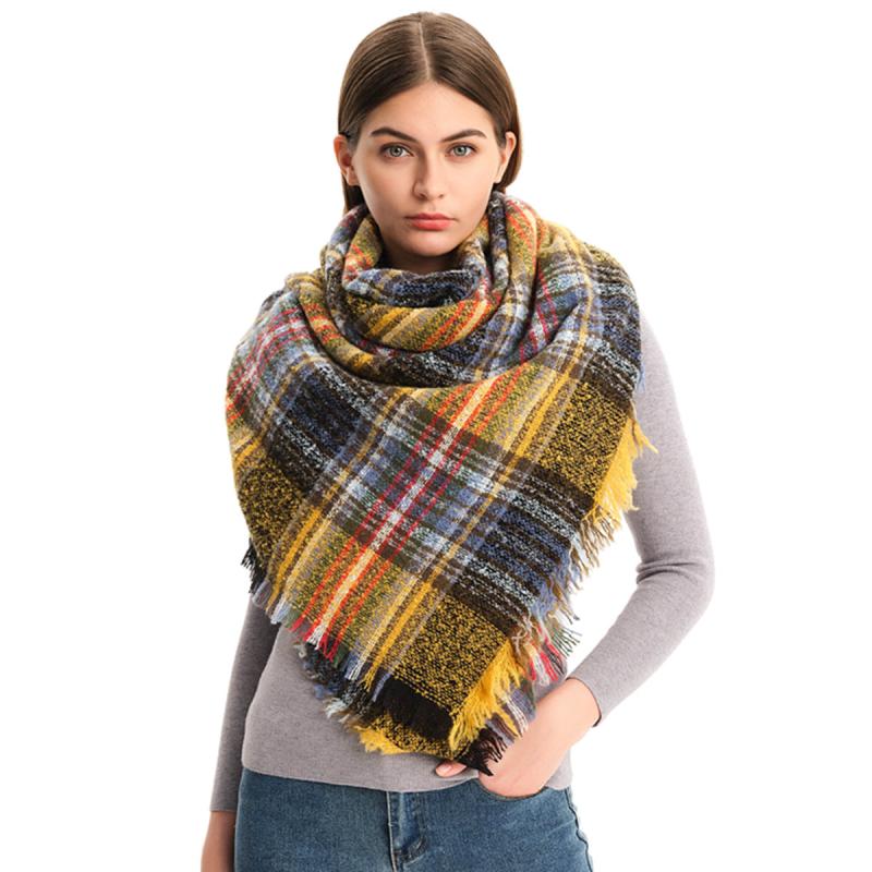 Womens Plaid Blanket Scarf Tassel Cashmere Shawl