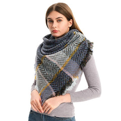 Womens Plaid Blanket Scarf Tassel Cashmere Shawl