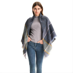 Womens Plaid Blanket Scarf Tassel Cashmere Shawl