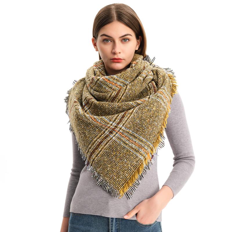 Womens Plaid Blanket Scarf Tassel Cashmere Shawl
