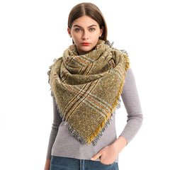 Womens Plaid Blanket Scarf Tassel Cashmere Shawl