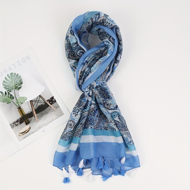 Paisley Print Tassel Scarf Classic Shawl Windproof Warm Head Wrap
