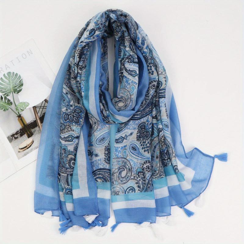 Paisley Print Tassel Scarf Classic Shawl Windproof Warm Head Wrap