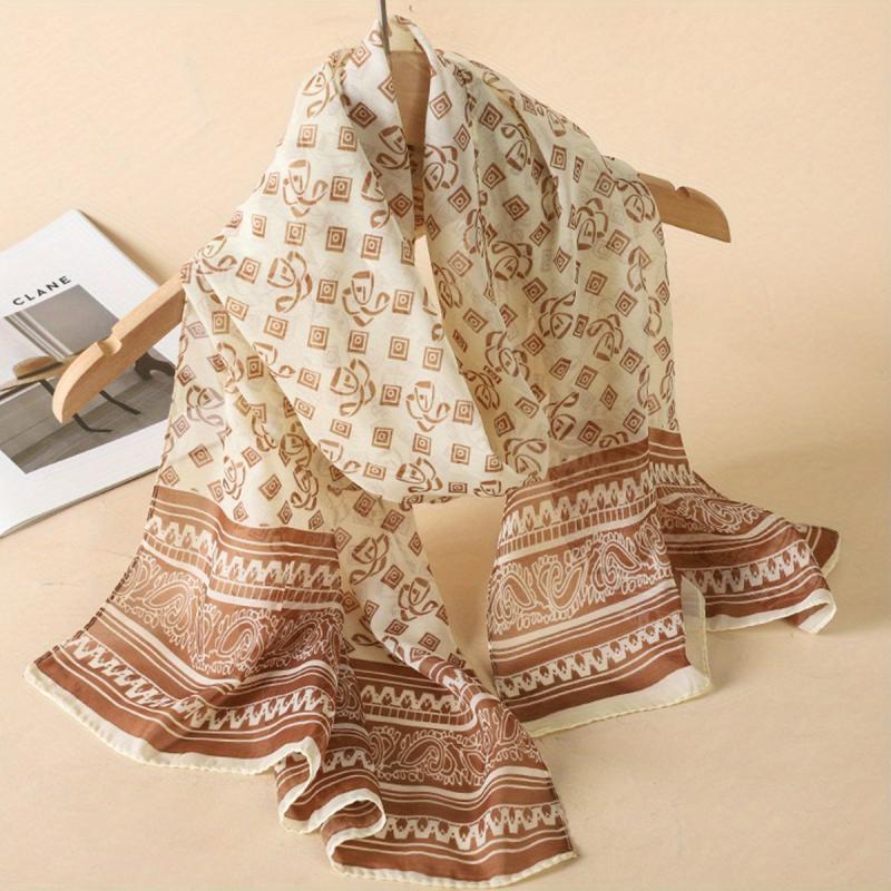 Vintage Geometric Chiffon Scarf Thin Silk Head Wrap
