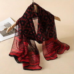 Vintage Geometric Chiffon Scarf Thin Silk Head Wrap