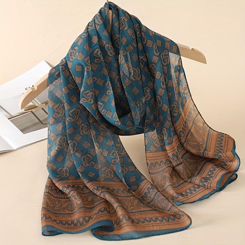 Vintage Geometric Chiffon Scarf Thin Silk Head Wrap